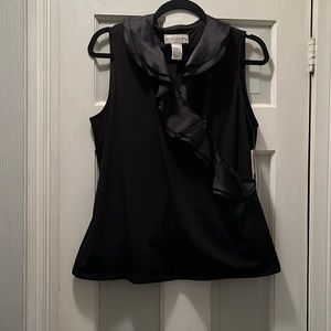 Doncaster black ruffled v neck sleeveless blouse size LM